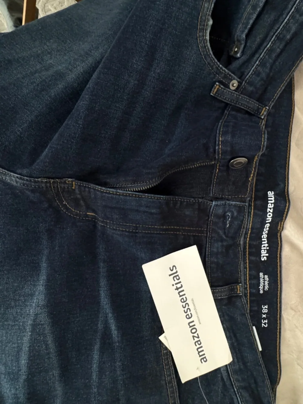 Lot of 3 Amazon Essentials Men's Athletic Fit Jeans 38x32 Dark Light Wash